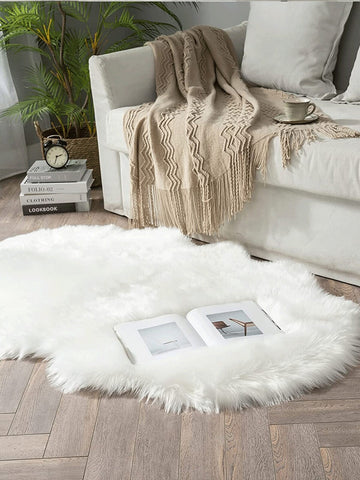 1pc Soft Faux Fur Rug, Fluffy White Carpet, Suitable For Living Room, Bedroom Floor, Machine Washable, Can Be Used For Chair, Sofa, Bedside, Creating Luxurious Modern Home Decor