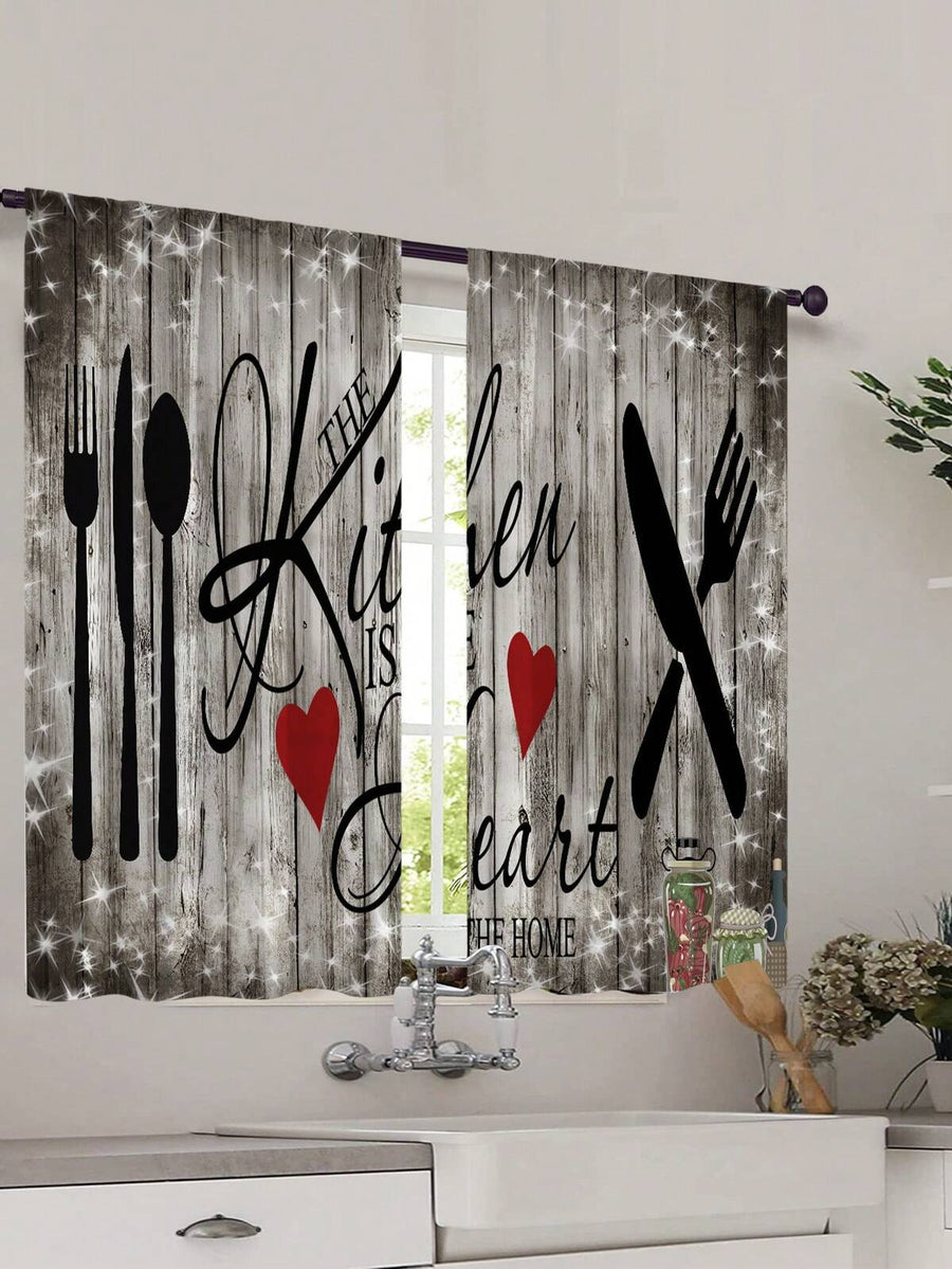 2pcs Vintage European Utensils Kitchen/Coffee Shop Curtains - Farmhouse Living Room And Bedroom Home Decor