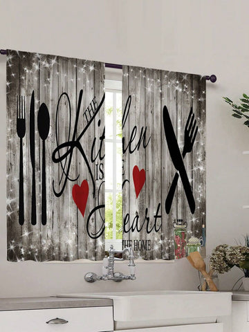2pcs Vintage European Utensils Kitchen/Coffee Shop Curtains - Farmhouse Living Room And Bedroom Home Decor