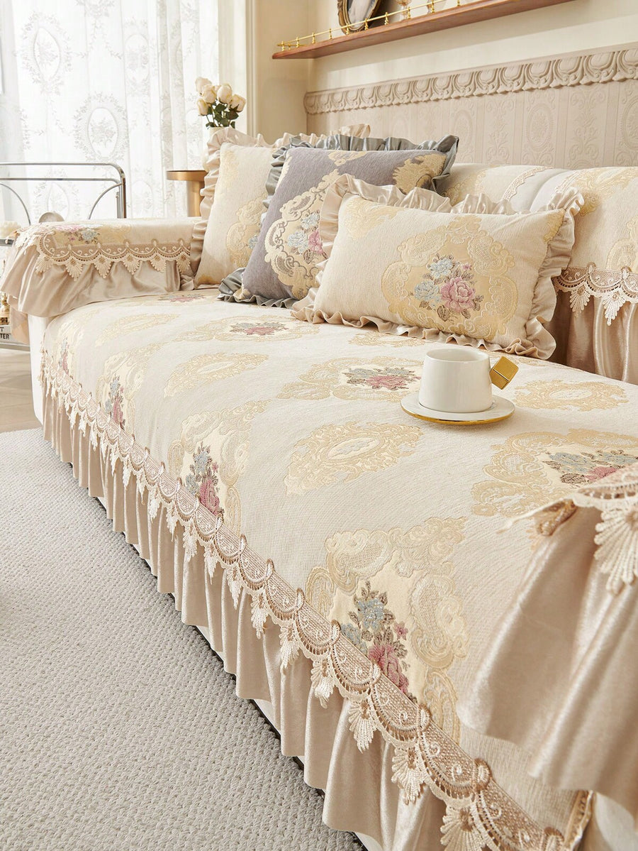 1pc European Style Four Seasons Universal High-End Velvet Non-Slip Cushion, Skirt Hem Design