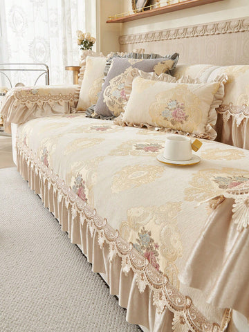 1pc European Style Four Seasons Universal High-End Velvet Non-Slip Cushion, Skirt Hem Design