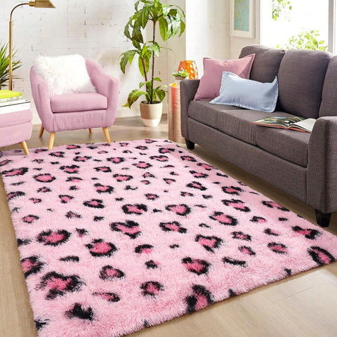 Homore 1pc Leopard Rug, Pink/Khaki Leopard Rug For Boy Girls Bedroom, Soft Leopard Rug For Living Room Decor, Modern Interior Fluffy Area Rug For Living Room, Bedroom, Fall Decor,Home Decor.,Room Decor,Christmas Decoration,Accent Rug, Floor Covering